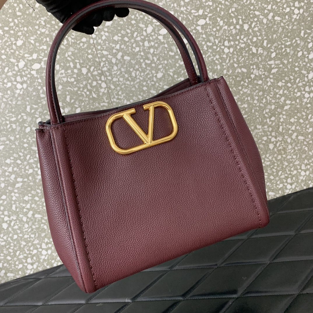 Valentino Garavani Alltime Medium Handbag in Purple Grainy Calfskin